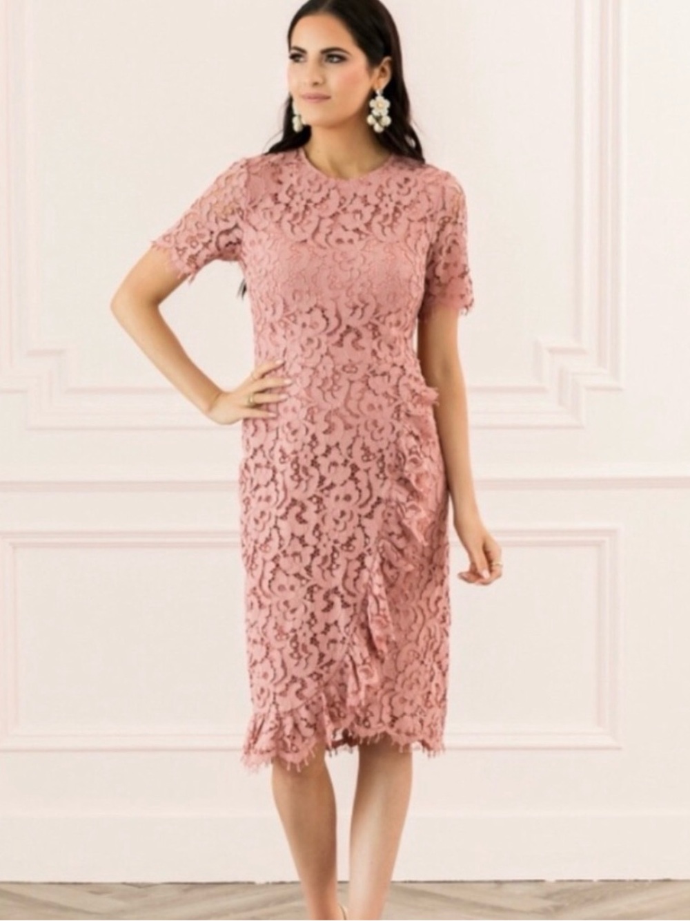Rachel Parcell Dusty Rose Lace Midi Dress